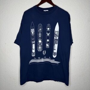 Disney Cruise Line Magic Ship Blueprint Technical Stats Navy Blue T-Shirt Mens